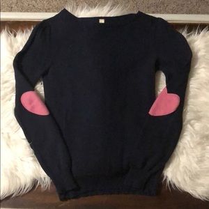 Deep Blue Crew Neck Sweater with Heart Elbow Pads
